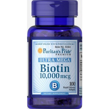 Biotin 10000 mcg 100 softgels PURITANS Pride 