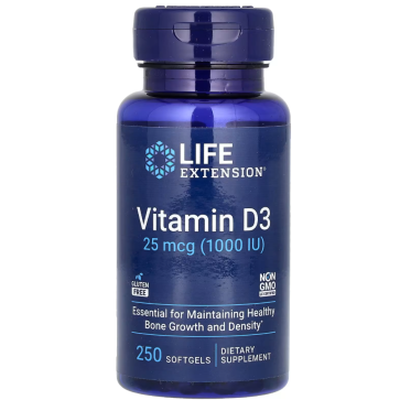 Vitamin D3, 25 mcg (1,000 IU), 250 Softgels Life Extension