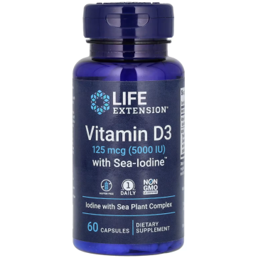 Vitamin D3 with Sea-Iodine, 125 mcg (5,000 IU), 60 Capsules Life Extension
