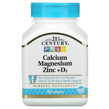 Calcium Magnesium Zinc + D3, 90 Tablets 21st Century