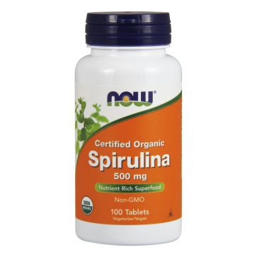 Spirulina 500 mg 100 Tablets, Certified Organic NOW Foods