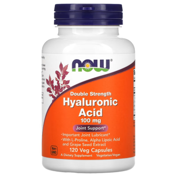 Hyaluronic Acid, Double Strength, 100 mg, 120 Veg Capsules Now foods