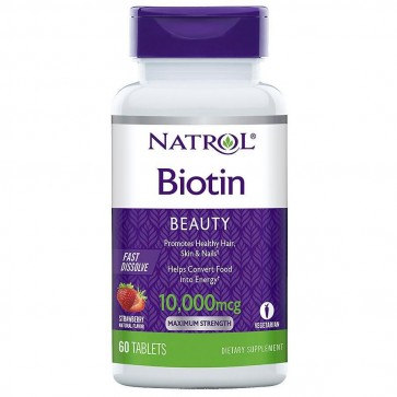 Biotina 10000 mcg Fast dissolve 60 tablets sublingual NATROL Morango vencimento:08/2022