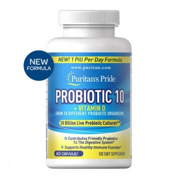 Probiótico 10 com vitamina D 60 capsulas Puritans 