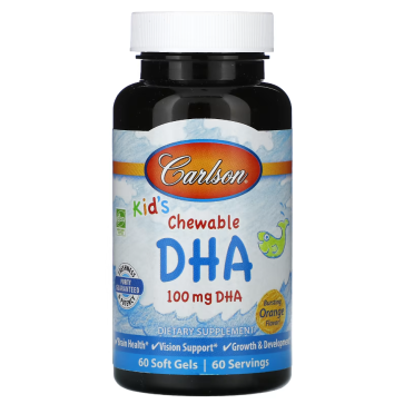 Carlson, Kid's Chewable DHA, Bursting Orange, 100 mg, 60 Soft Gels