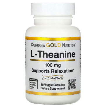 L-Theanine, Featuring AlphaWave, 100 mg, 60 Veggie Capsules California Gold Nutrition