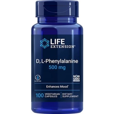 D, L-Phenylalanine Cápsulas, 500 mg, 100 Vcaps Life Extension 