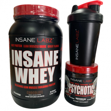 Whey Protein Chocolate + Psychotic Red + coqueteleira 