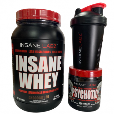Whey Protein Chocolate Peanut Butter + Psychotic Red + coqueteleira 