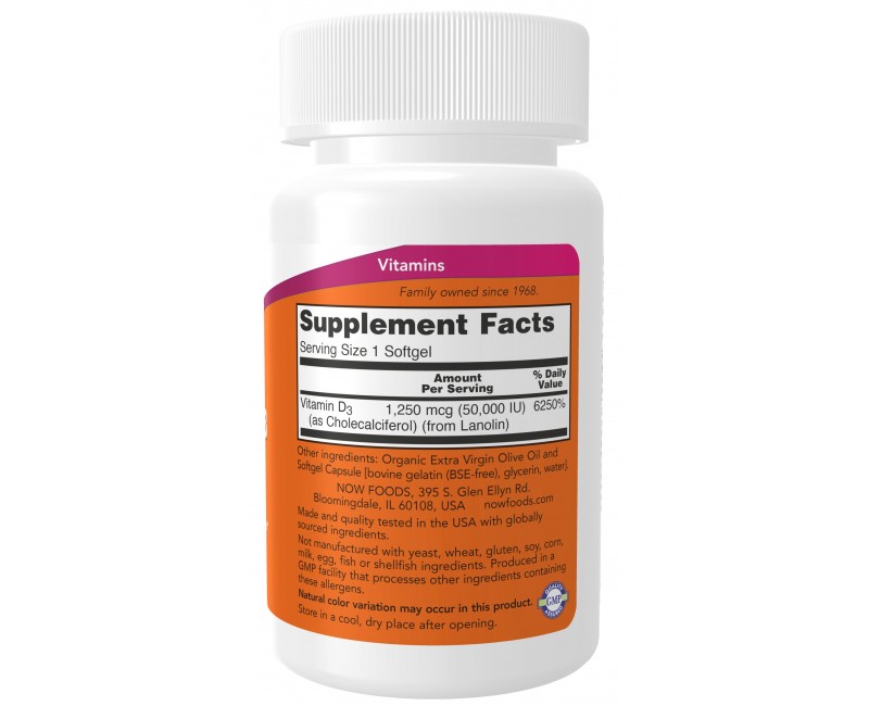 Vitamin D3 50.000 IU 50 Softgels NOW PL Suplementos