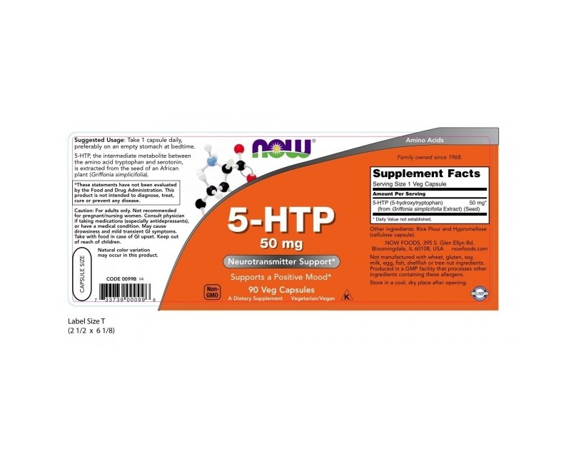 5 HTP 50 mg 90 Veg Capsules Now Foods PL Suplementos