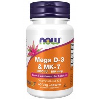 Mega D3 & MK7 60 Veg Capsules  NOW 