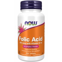 Folic Acid acido folico 800 mcg com Vitamin B-12 250 Tablets NOW Foods